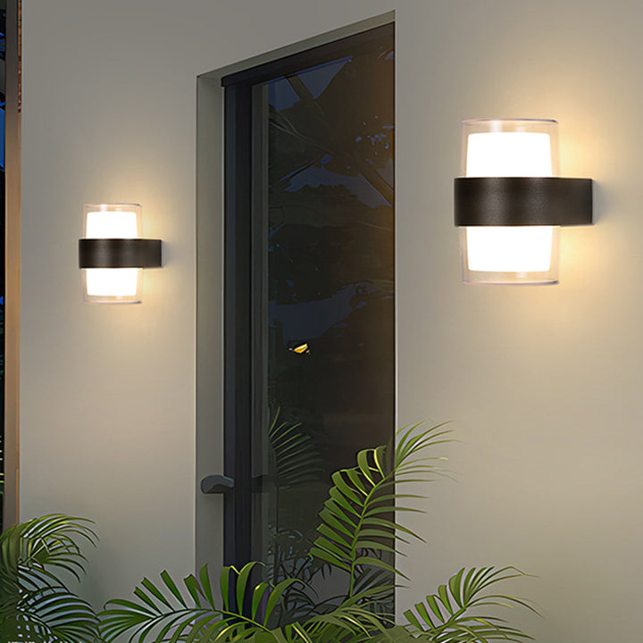 Moderne minimalistische Zylinder Aluminium Acryl LED Wandleuchte für den Garten 