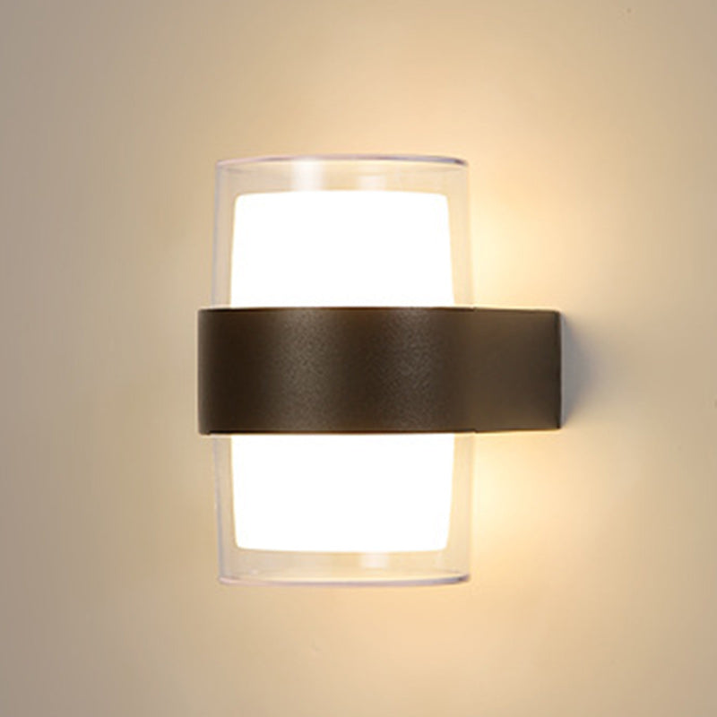 Moderne minimalistische Zylinder Aluminium Acryl LED Wandleuchte für den Garten 
