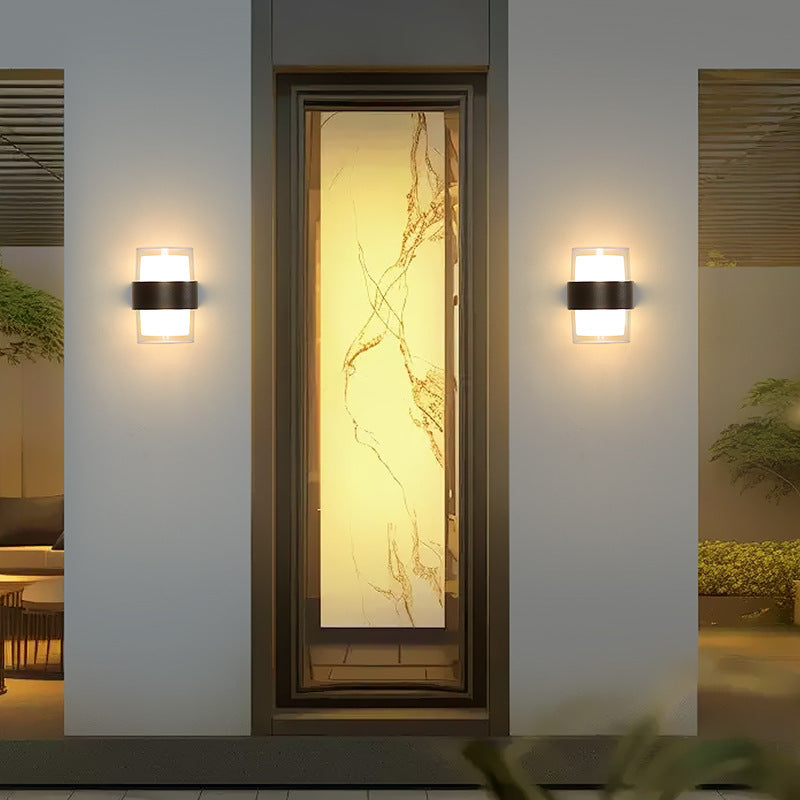 Moderne minimalistische Zylinder Aluminium Acryl LED Wandleuchte für den Garten 