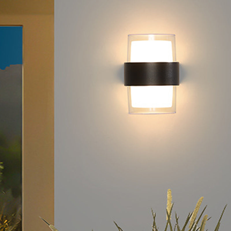 Moderne minimalistische Zylinder Aluminium Acryl LED Wandleuchte für den Garten 