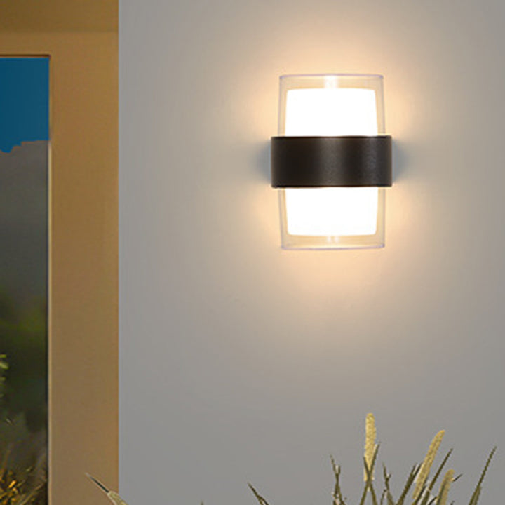 Moderne minimalistische Zylinder Aluminium Acryl LED Wandleuchte für den Garten 