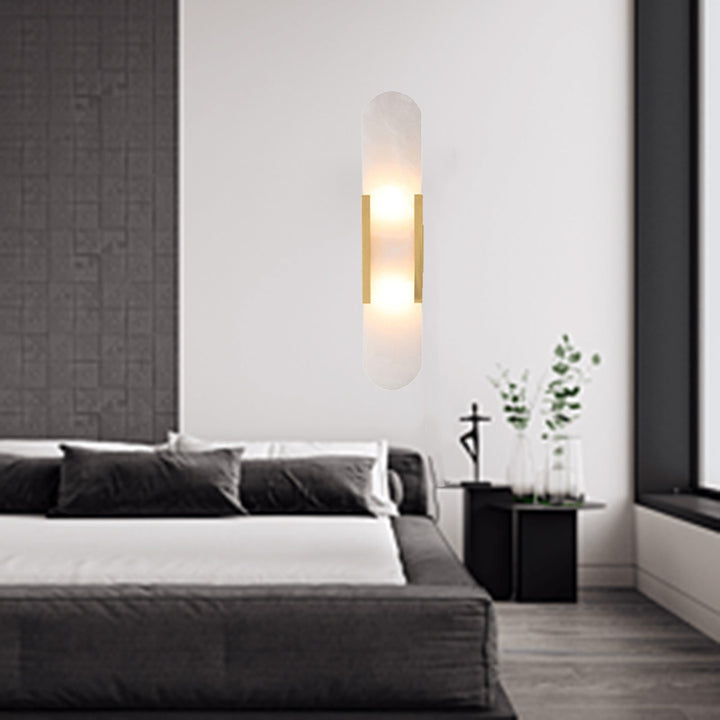 Contemporary Nordic Oval Iron Stone 2-Light Wall Sconce Lamp For Living Room