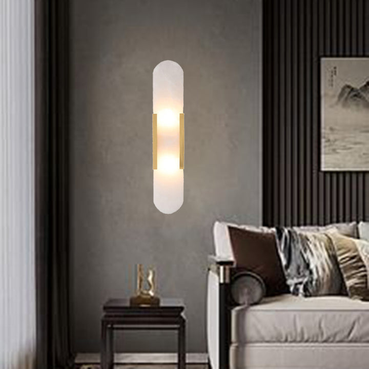 Contemporary Nordic Oval Iron Stone 2-Light Wall Sconce Lamp For Living Room