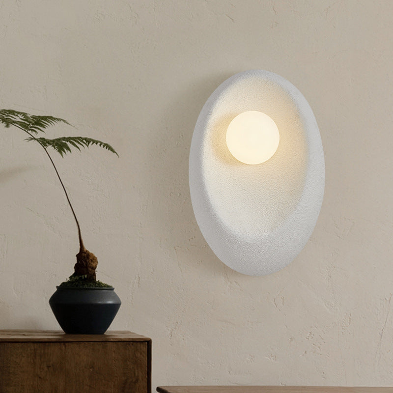 Traditional Japanese Oval Plastic Glass 1-Light Wall Sconce Lamp For Living Room