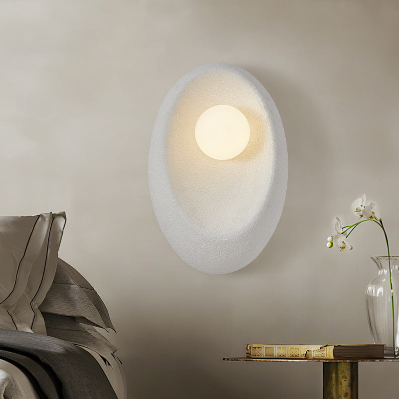 Traditional Japanese Oval Plastic Glass 1-Light Wall Sconce Lamp For Living Room