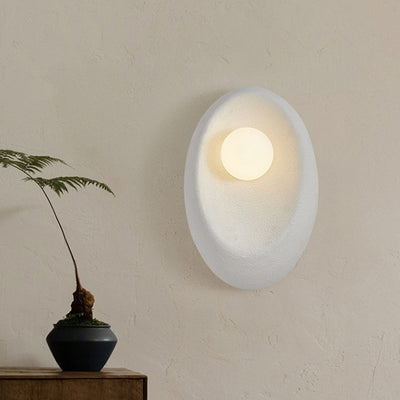 Traditional Japanese Oval Plastic Glass 1-Light Wall Sconce Lamp For Living Room