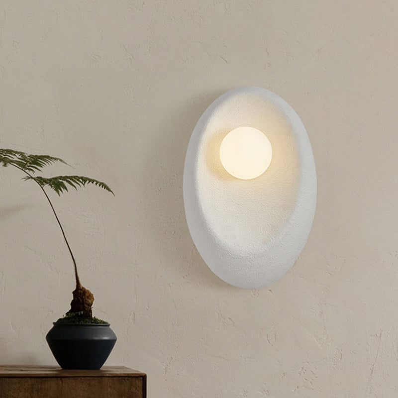 Traditional Japanese Oval Plastic Glass 1-Light Wall Sconce Lamp For Living Room