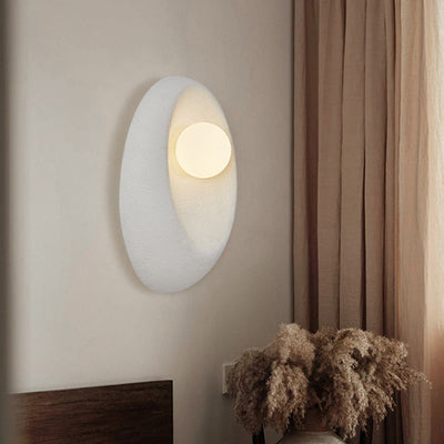 Traditional Japanese Oval Plastic Glass 1-Light Wall Sconce Lamp For Living Room