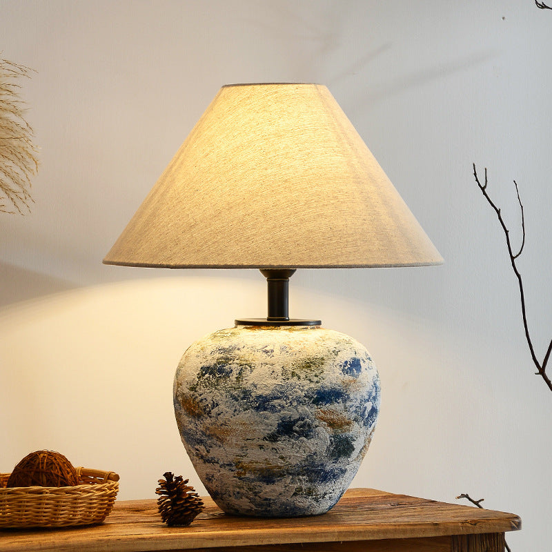 Traditionelle japanische Trommel-Keramik-Stoff 1-Licht Tischlampe für das Wohnzimmer 