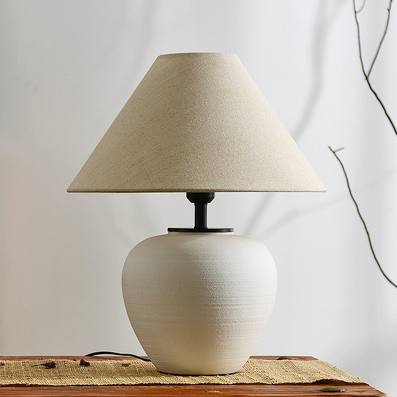Traditionelle japanische Trommel-Keramik-Stoff 1-Licht Tischlampe für das Wohnzimmer 