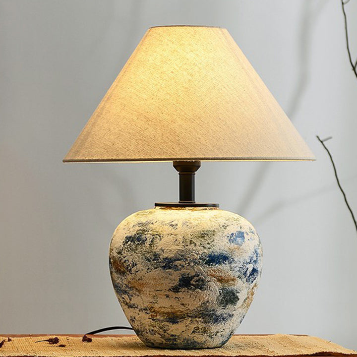 Traditionelle japanische Trommel-Keramik-Stoff 1-Licht Tischlampe für das Wohnzimmer 
