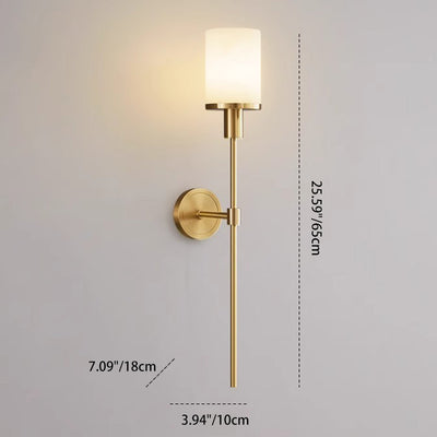Contemporary Luxury Column Copper Stone 1-Light Wall Sconce Lamp For Living Room