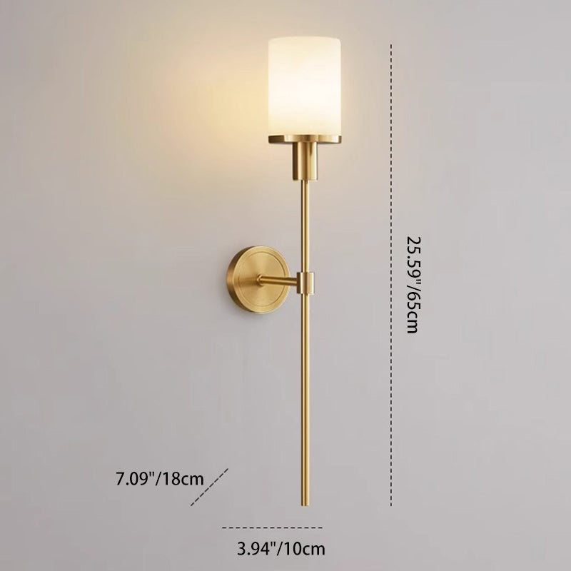 Contemporary Luxury Column Copper Stone 1-Light Wall Sconce Lamp For Living Room