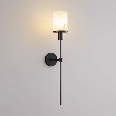 Contemporary Luxury Column Copper Stone 1-Light Wall Sconce Lamp For Living Room