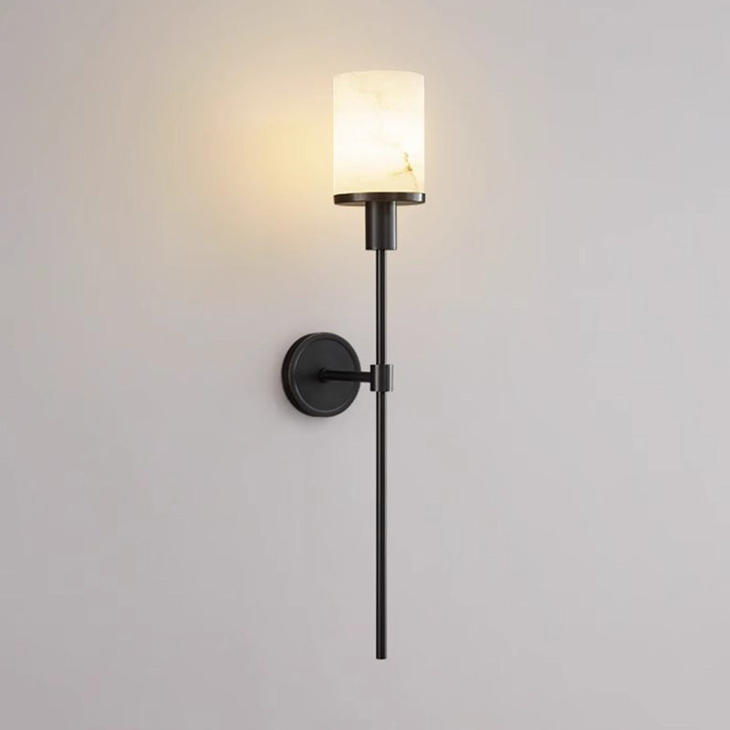 Contemporary Luxury Column Copper Stone 1-Light Wall Sconce Lamp For Living Room