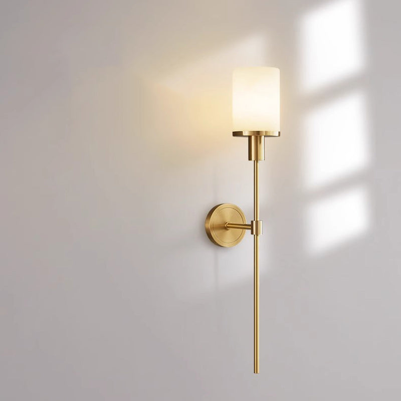 Contemporary Luxury Column Copper Stone 1-Light Wall Sconce Lamp For Living Room
