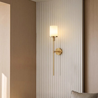 Contemporary Luxury Column Copper Stone 1-Light Wall Sconce Lamp For Living Room