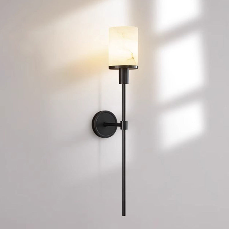 Contemporary Luxury Column Copper Stone 1-Light Wall Sconce Lamp For Living Room