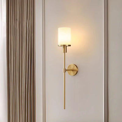 Contemporary Luxury Column Copper Stone 1-Light Wall Sconce Lamp For Living Room