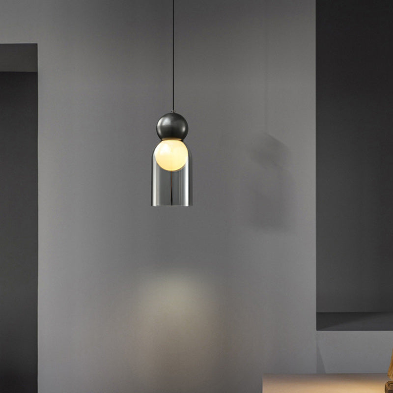 Lámpara colgante contemporánea de lujo cilindro ovalado de cobre y vidrio de 1 luz para sala de estar 