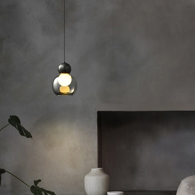 Lámpara colgante contemporánea de lujo cilindro ovalado de cobre y vidrio de 1 luz para sala de estar 