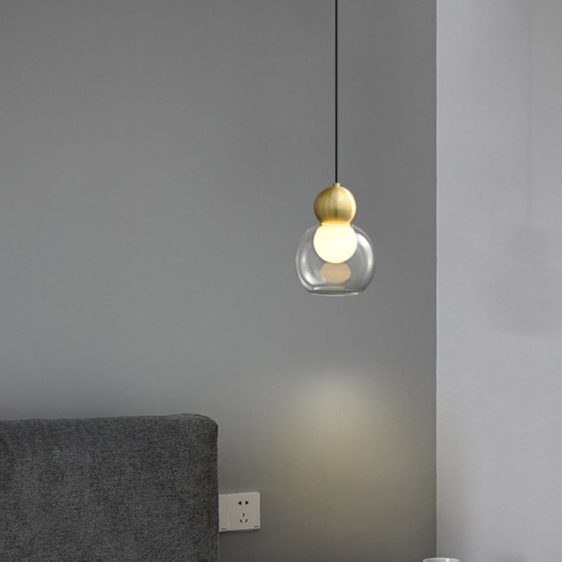 Lámpara colgante contemporánea de lujo cilindro ovalado de cobre y vidrio de 1 luz para sala de estar 