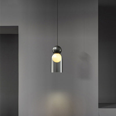 Lámpara colgante contemporánea de lujo cilindro ovalado de cobre y vidrio de 1 luz para sala de estar 