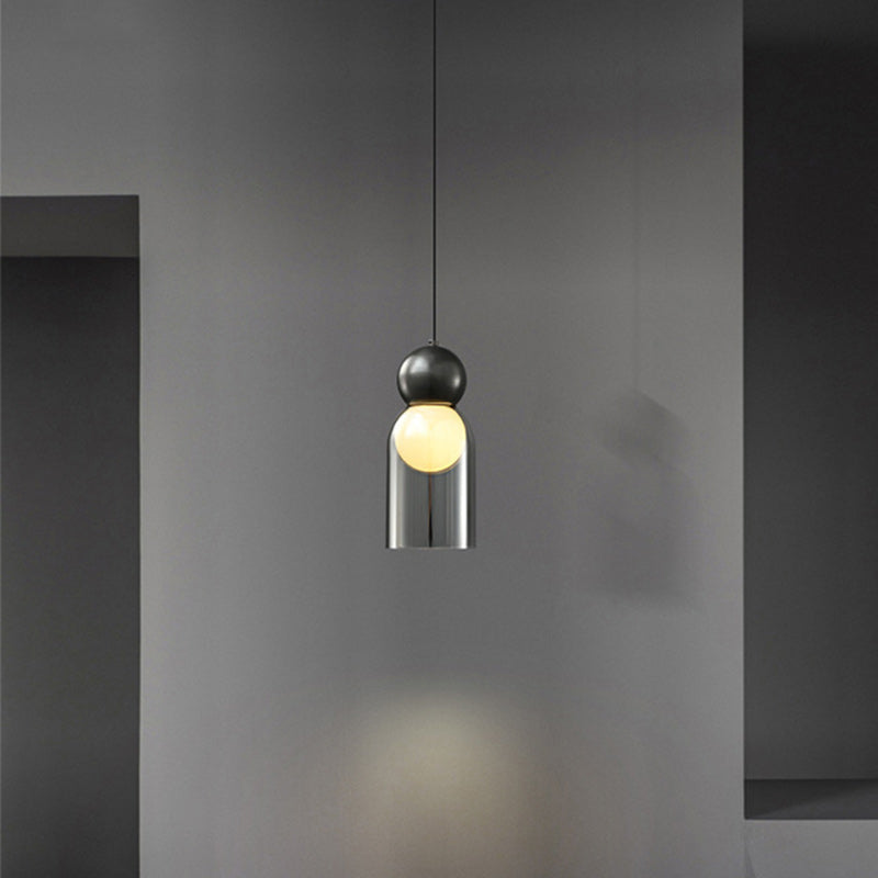 Lámpara colgante contemporánea de lujo cilindro ovalado de cobre y vidrio de 1 luz para sala de estar 