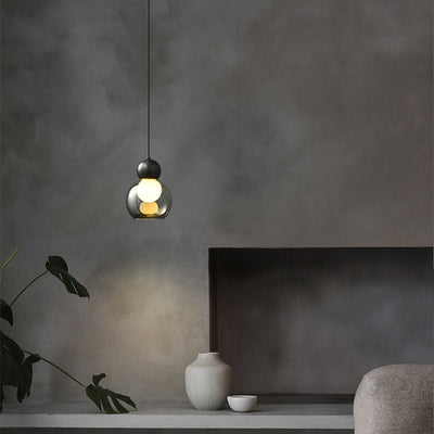Lámpara colgante contemporánea de lujo cilindro ovalado de cobre y vidrio de 1 luz para sala de estar 