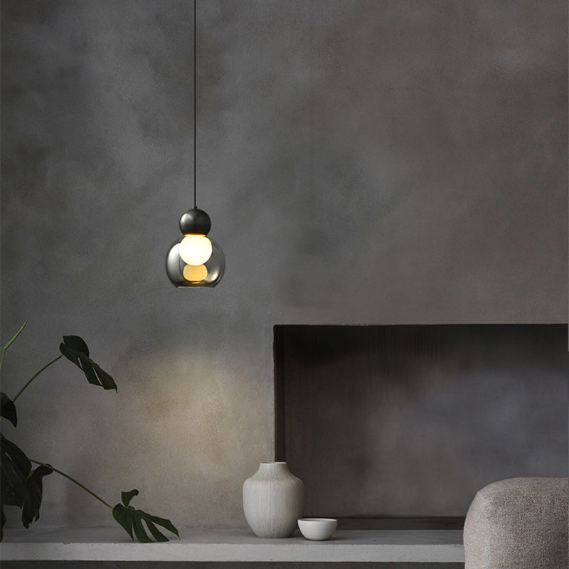 Lámpara colgante contemporánea de lujo cilindro ovalado de cobre y vidrio de 1 luz para sala de estar 