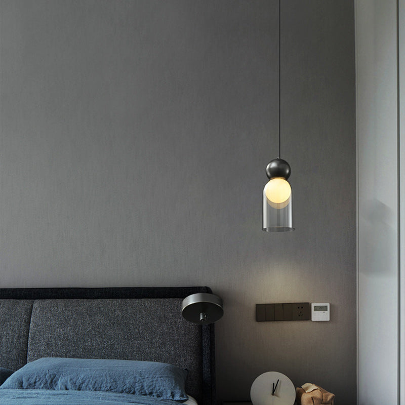 Lámpara colgante contemporánea de lujo cilindro ovalado de cobre y vidrio de 1 luz para sala de estar 