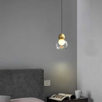 Lámpara colgante contemporánea de lujo cilindro ovalado de cobre y vidrio de 1 luz para sala de estar 