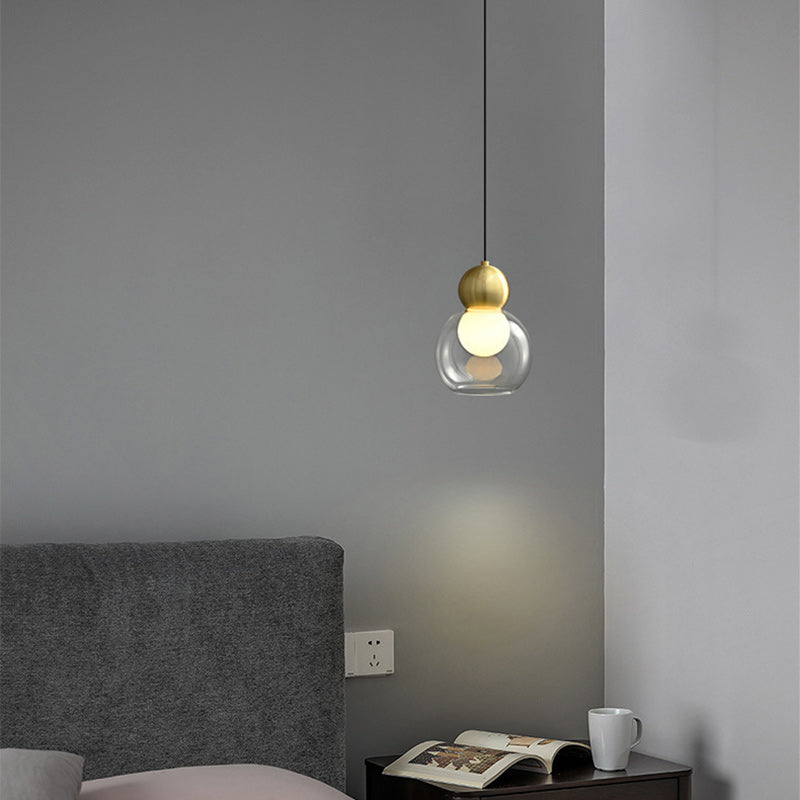 Lámpara colgante contemporánea de lujo cilindro ovalado de cobre y vidrio de 1 luz para sala de estar 