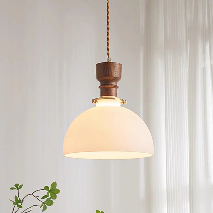 Suspension Luminaire à 1 Lumière en Verre et Bois Cuivre Traditionnel Français pour Salon 