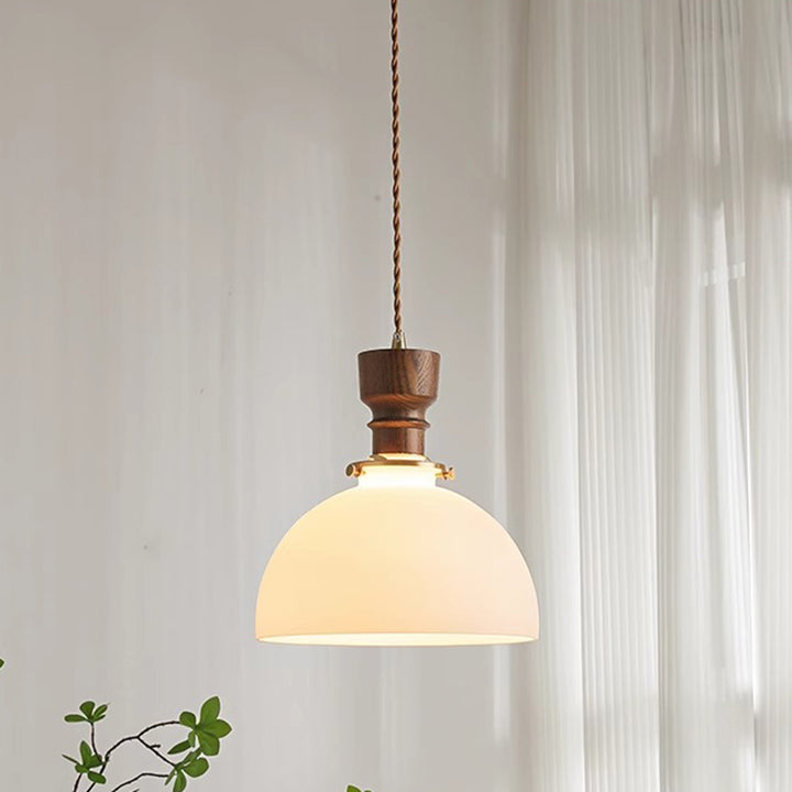 Suspension Luminaire à 1 Lumière en Verre et Bois Cuivre Traditionnel Français pour Salon 