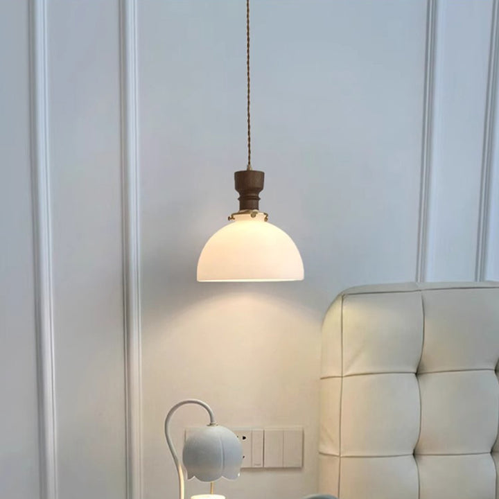 Suspension Luminaire à 1 Lumière en Verre et Bois Cuivre Traditionnel Français pour Salon 
