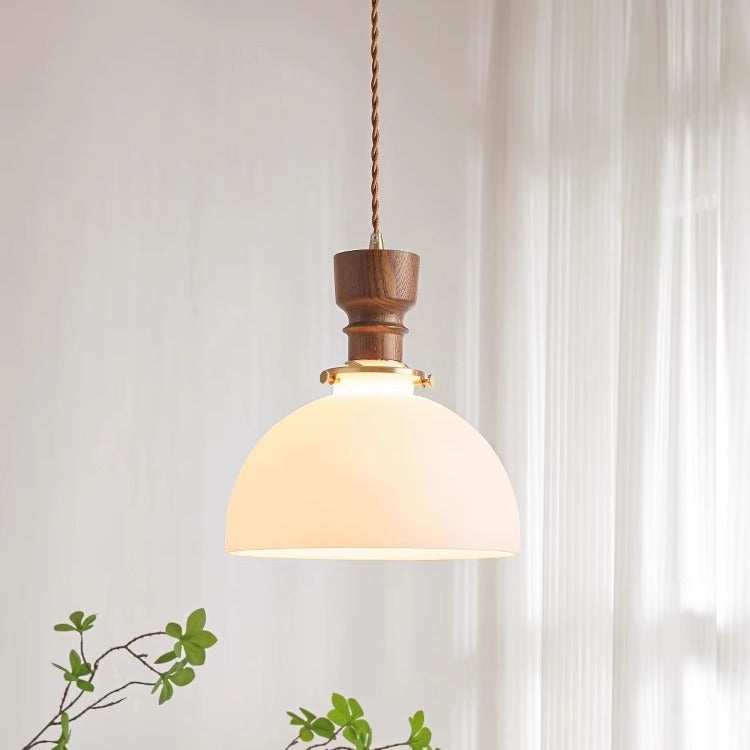 Suspension Luminaire à 1 Lumière en Verre et Bois Cuivre Traditionnel Français pour Salon 
