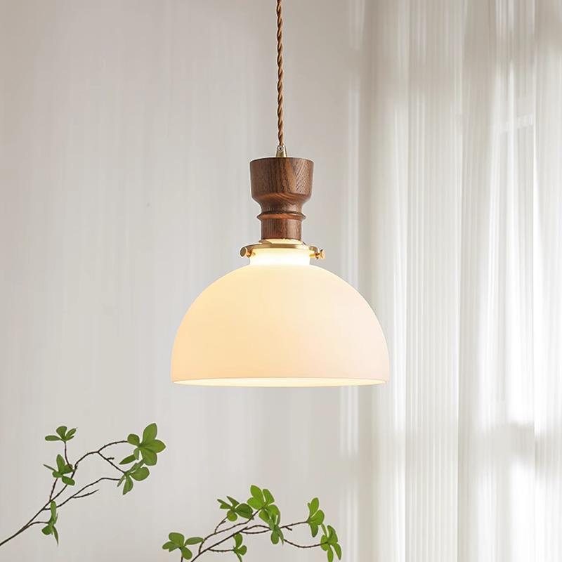 Suspension Luminaire à 1 Lumière en Verre et Bois Cuivre Traditionnel Français pour Salon 