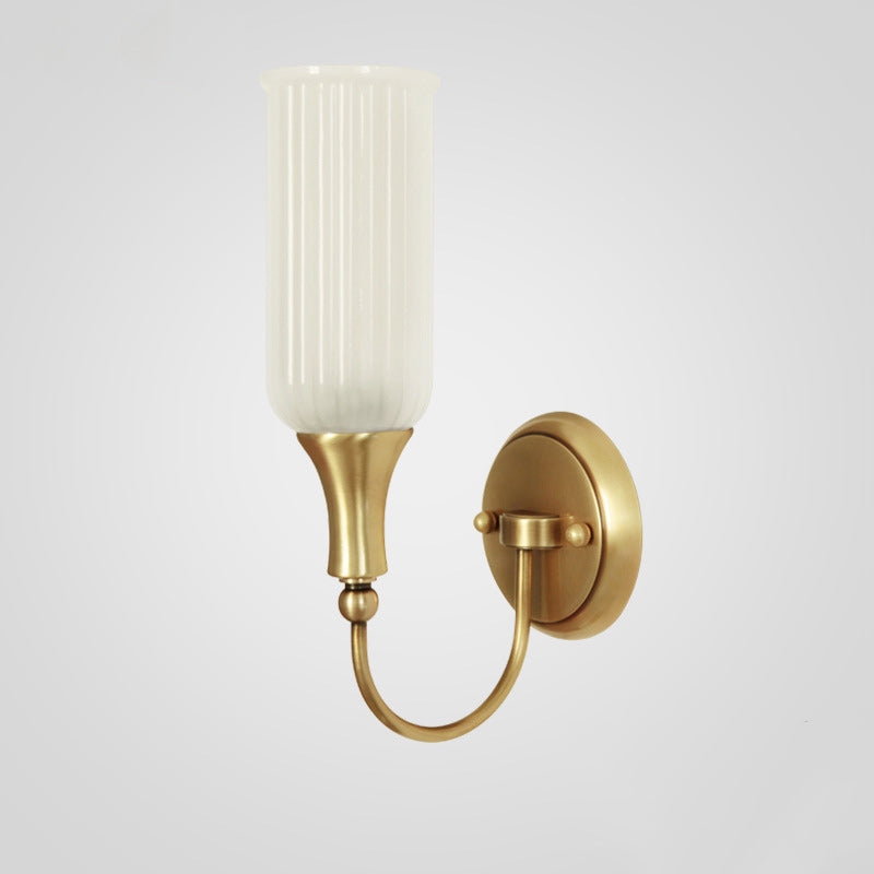 Lámpara Aplique de Pared de Columna Rústica Tradicional de Vidrio y Cobre de 1/2 Luz para Sala de Estar 