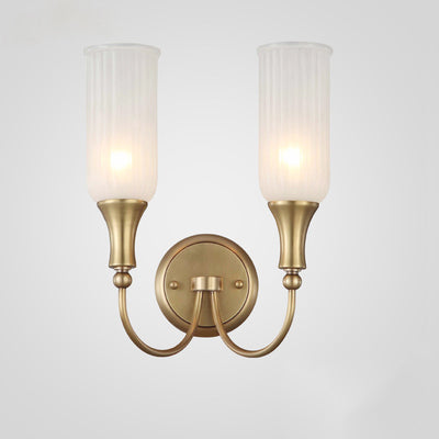Lámpara Aplique de Pared de Columna Rústica Tradicional de Vidrio y Cobre de 1/2 Luz para Sala de Estar 