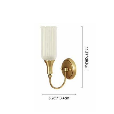 Lámpara Aplique de Pared de Columna Rústica Tradicional de Vidrio y Cobre de 1/2 Luz para Sala de Estar 