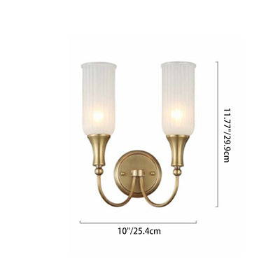 Lámpara Aplique de Pared de Columna Rústica Tradicional de Vidrio y Cobre de 1/2 Luz para Sala de Estar 
