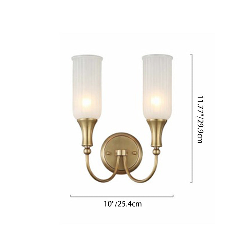 Lámpara Aplique de Pared de Columna Rústica Tradicional de Vidrio y Cobre de 1/2 Luz para Sala de Estar 
