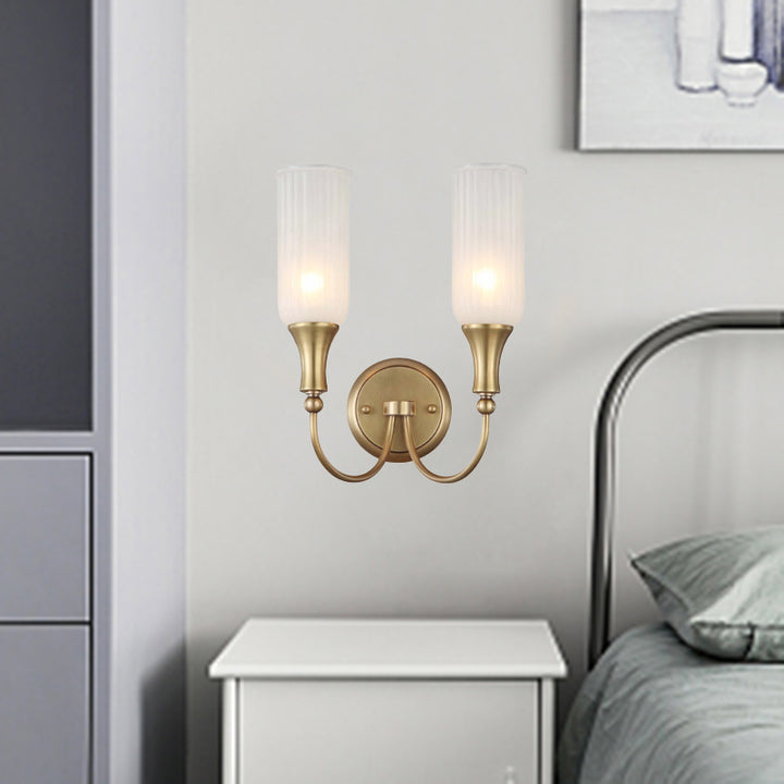Traditionelle rustikale Säule Kupfer Glas 1/2-Flammen Wandleuchte für Wohnzimmer 