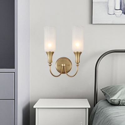 Lámpara Aplique de Pared de Columna Rústica Tradicional de Vidrio y Cobre de 1/2 Luz para Sala de Estar 