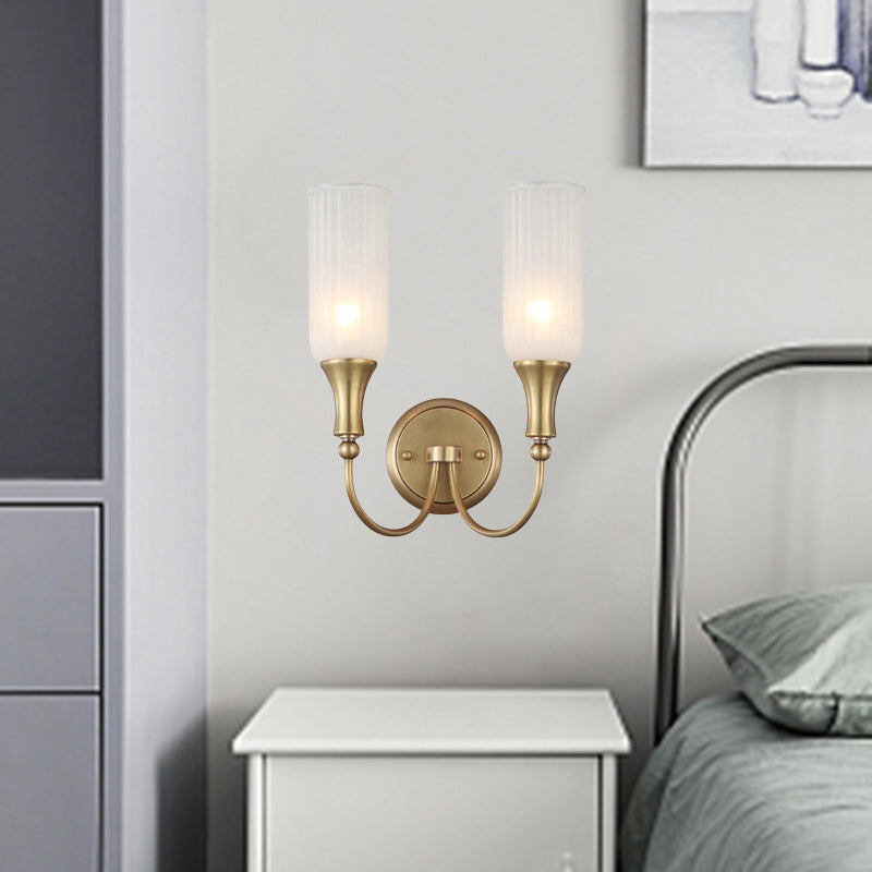 Lámpara Aplique de Pared de Columna Rústica Tradicional de Vidrio y Cobre de 1/2 Luz para Sala de Estar 