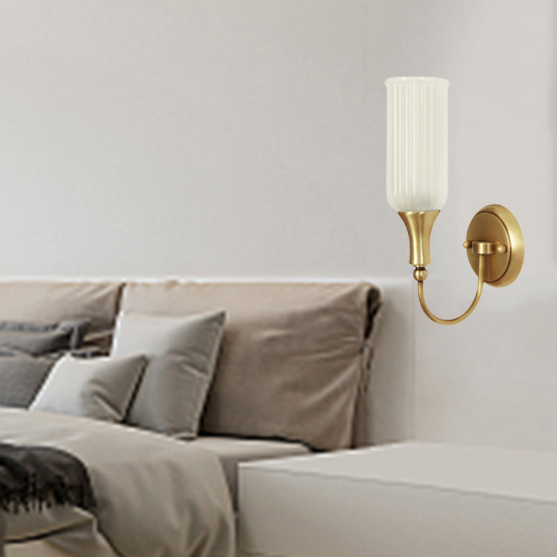 Lámpara Aplique de Pared de Columna Rústica Tradicional de Vidrio y Cobre de 1/2 Luz para Sala de Estar 
