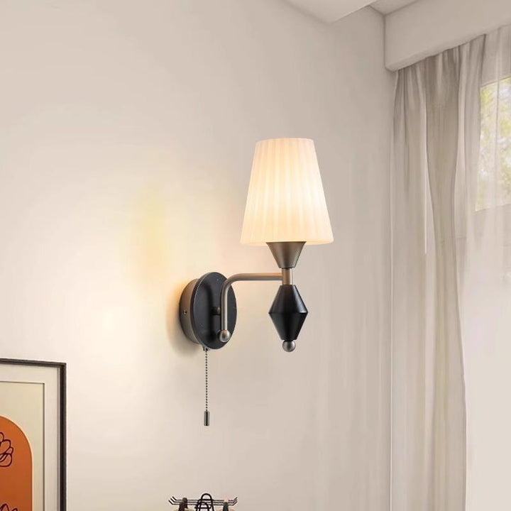 Traditionelle Vintage Zylinder Eisen Holz Glas 1-Licht Wandleuchte für Wohnzimmer 