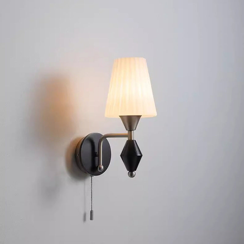 Traditionelle Vintage Zylinder Eisen Holz Glas 1-Licht Wandleuchte für Wohnzimmer 