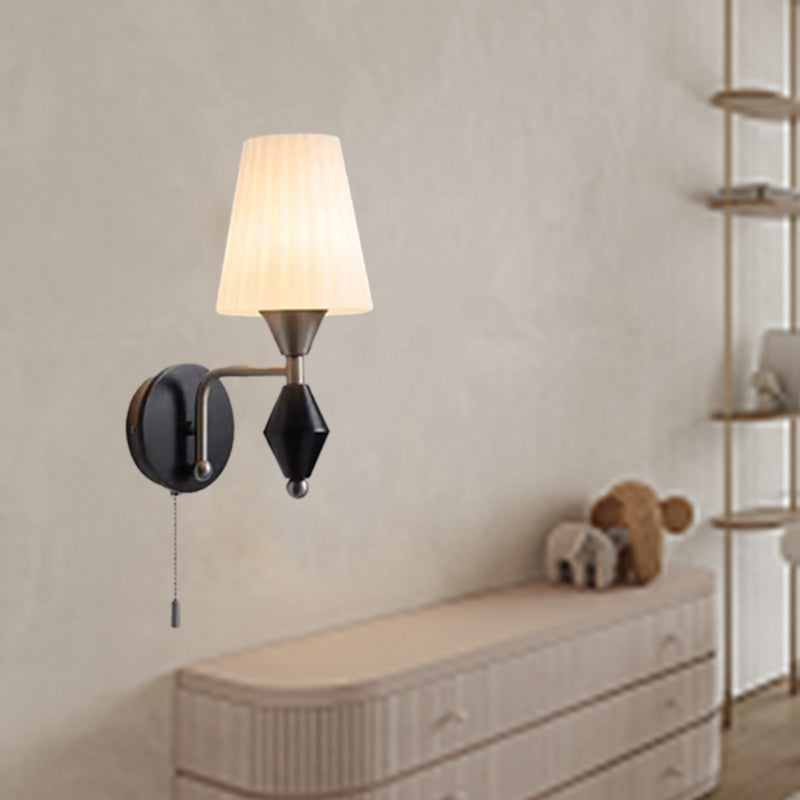 Traditionelle Vintage Zylinder Eisen Holz Glas 1-Licht Wandleuchte für Wohnzimmer 